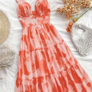 SHEIN Orange Floral Maxi Dress